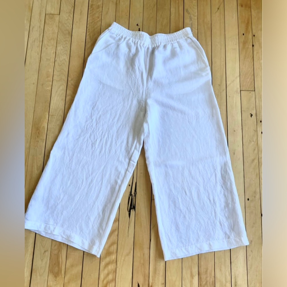 H&M Women's White Linen Wide Leg Pants